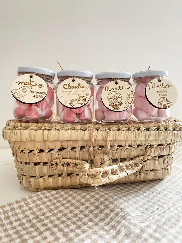 Tarro para chuches etiqueta madera