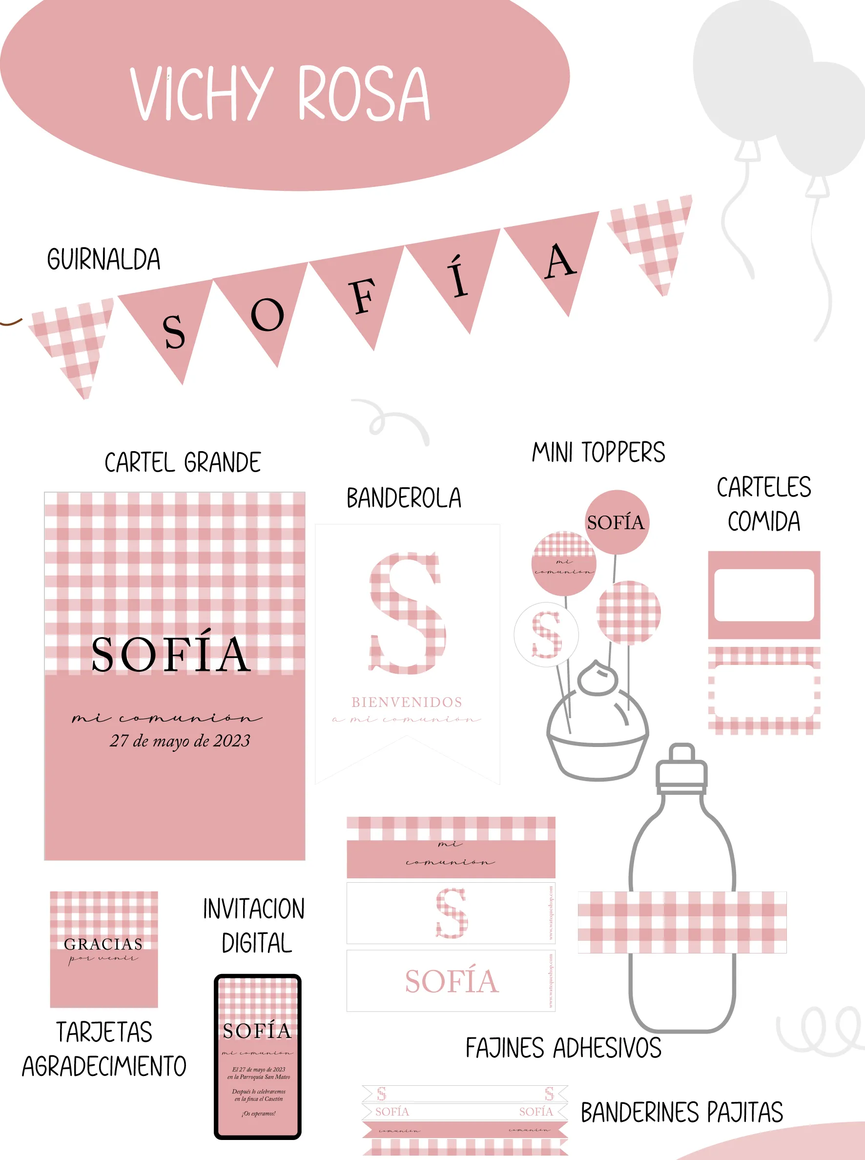 Vichy Rosa Party Kit