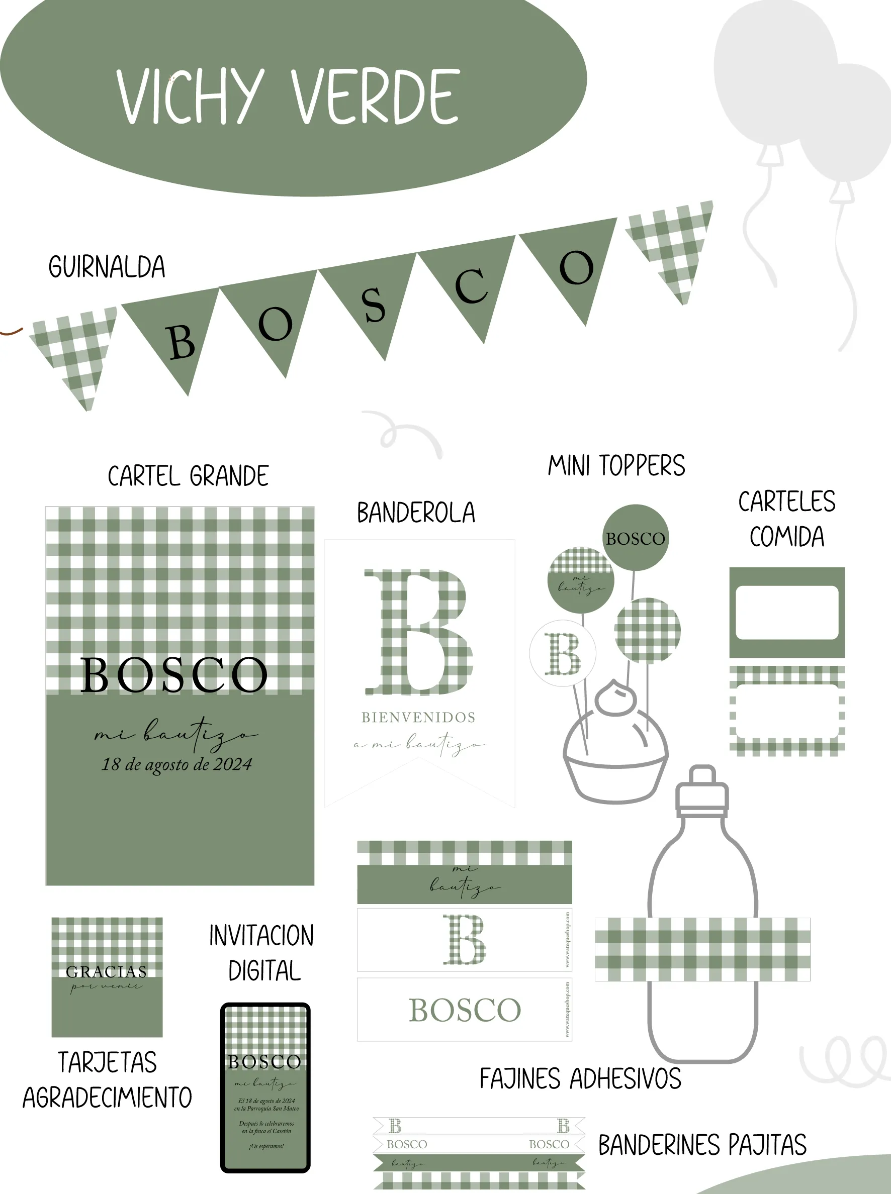 Vichy Verde Party Kit