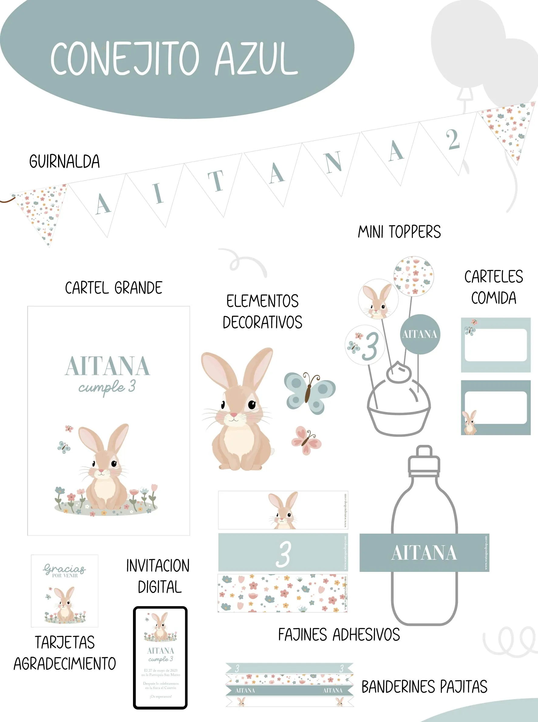 Conejito Azul Party Kit