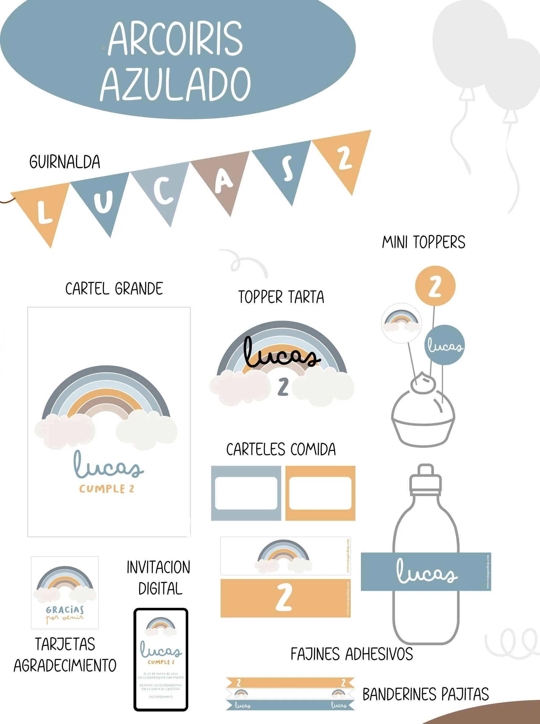 Arcoiris Azul Party Kit